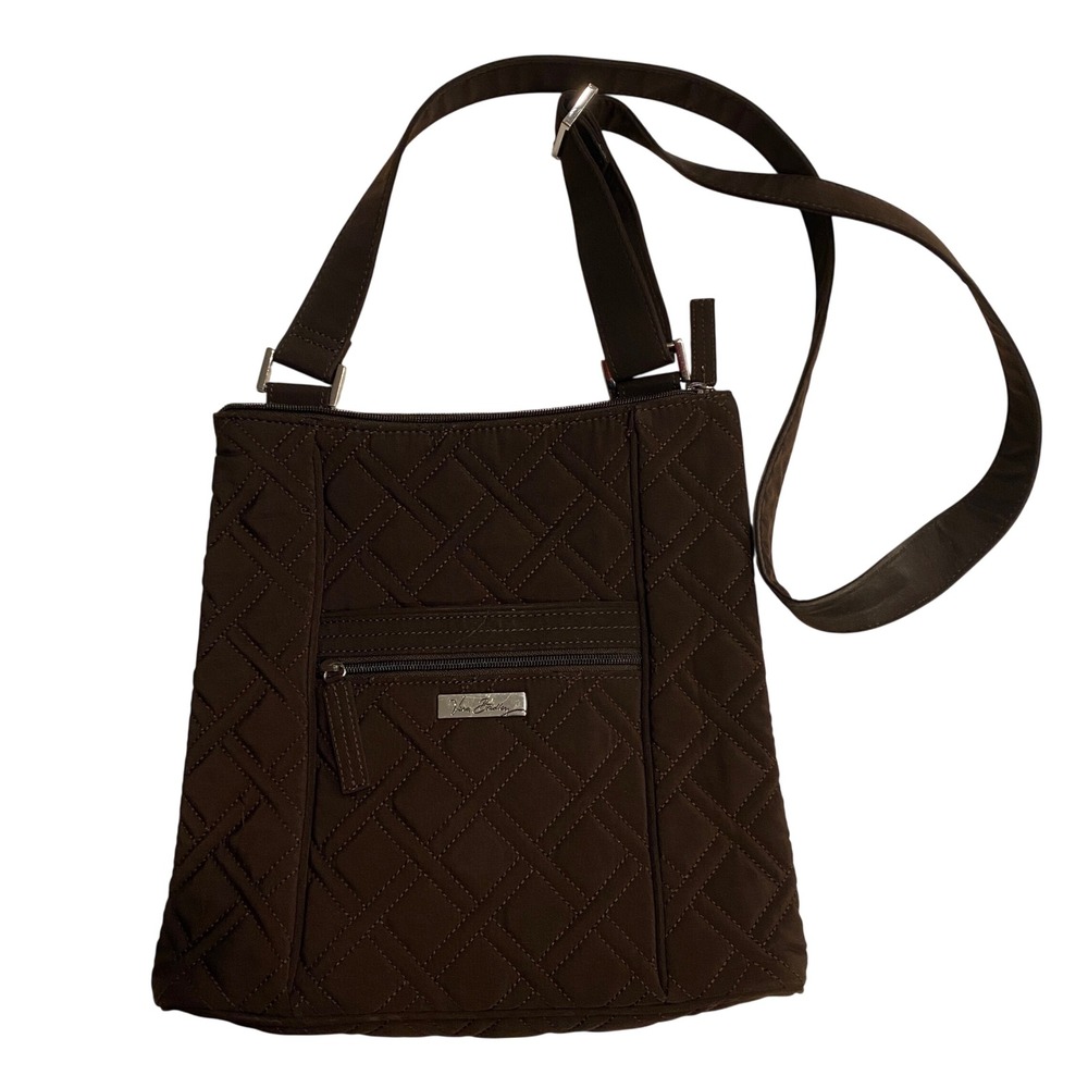 Vera‎ Bradley Brown Quilted Microfiber Crossbody Bag Adjustable Strap Zip Pocket